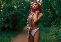 Topless Redhead White Panties Panties Tanned Tits Wallpaper