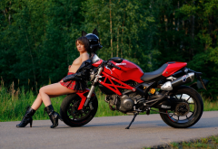 Victoria Sokolova Plaid Skirt Motorcycle Ducati Short Hair Outdoors Bike Legs Wallpaper